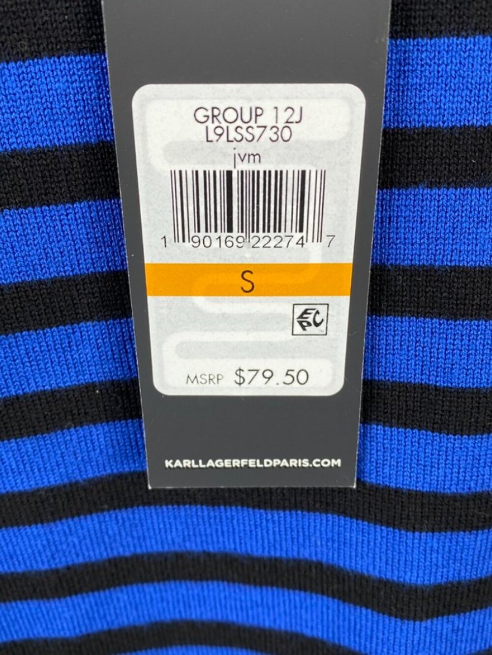 Karl Lagerfeld Striped Ruffle Cuff Sweater Size S - Picture 2 of 7